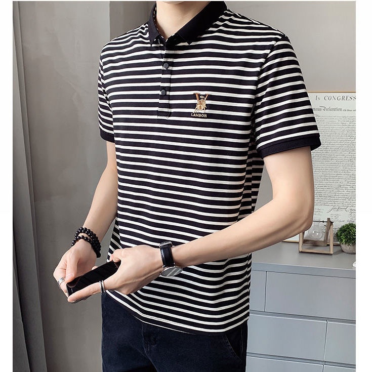 Áo Thun Polo Tay Ngắn Dáng Ôm Họa Tiết Kẻ Sọc Thời Trang Cao Cấp Cho Nam