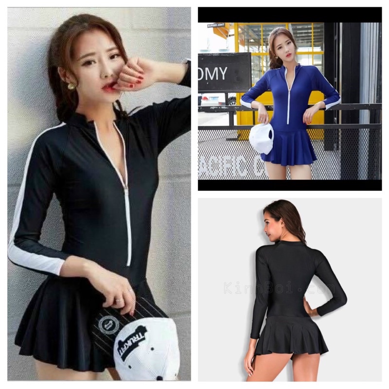 Bộ bơi nữ kín đáo tay dài trơn(35-90kg)(nt chọn màu)