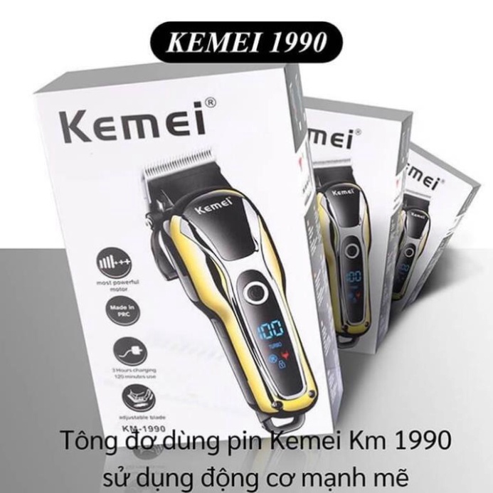 Tông đơ cắt tóc Kemei KM -1990 chuyên nghiệp, Tăng đơ cắt tóc Pin Lithium 2000mAh Dòng Cao Cấp Dùng Cho SaLon