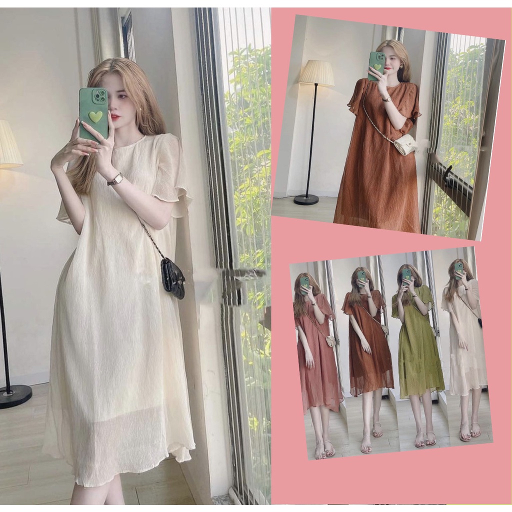 Váy Bầu Đầm Bầu Voan Thiết Kế Công Sở Dự Tiệc Sang Chảnh Sóng 2 Lớp Cổ Tròn Tay Ngắn Xinh Xắn Bigsize HN0275 Mama Store9