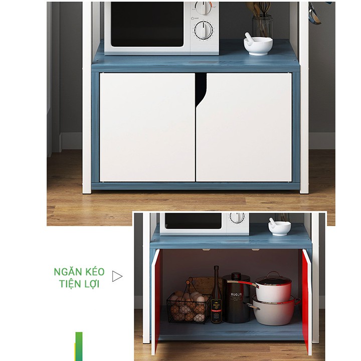 Kệ lò vi sóng 5 tầng để gia vị, chén bát nhà bếp - Tủ gỗ khung sắt để đồ thông minh - Kệ bếp đa năng decor đẹp | BigBuy360 - bigbuy360.vn