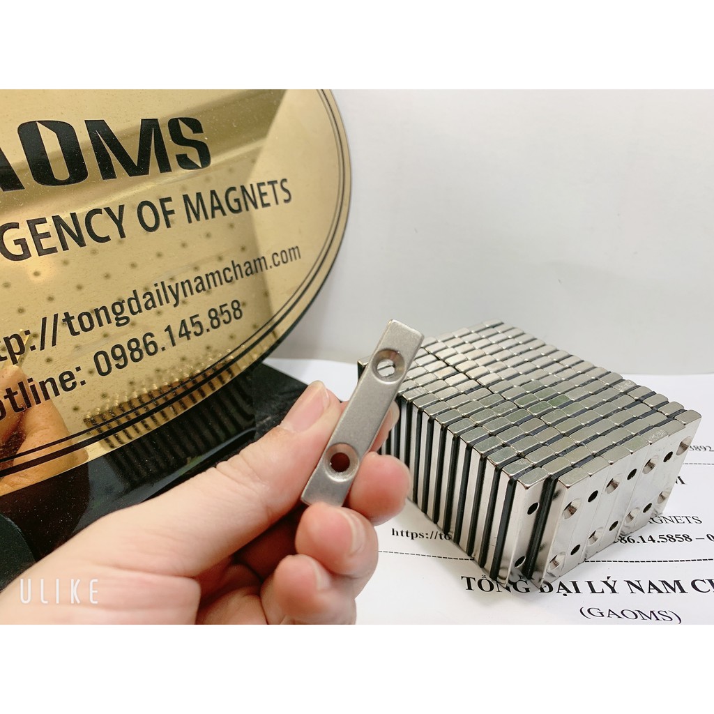 Nam châm thanh có lỗ 50x10x5mm, nam châm đất hiếm lực hút mạnh có lỗ bắt vít