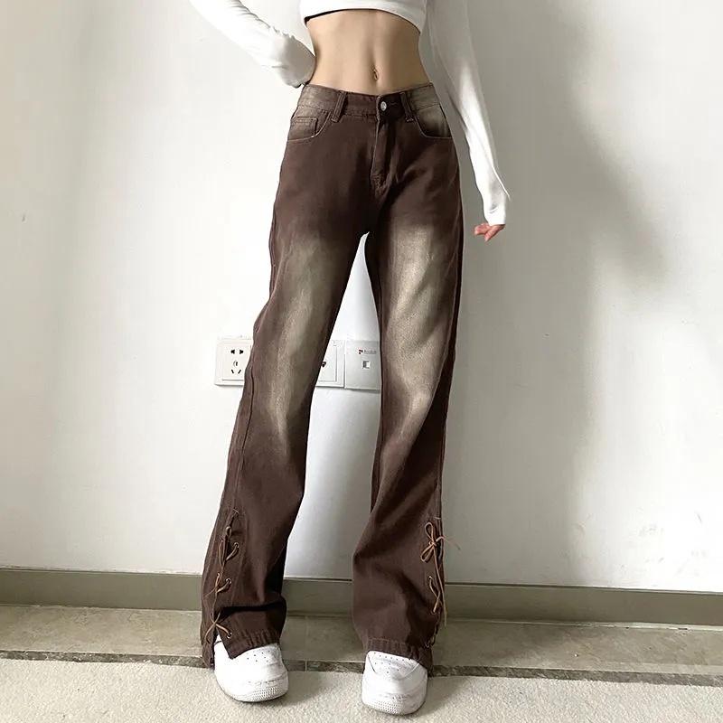 Quần Jean Ống Rộng Lưng Cao Màu Nâu Cổ Điển Dễ Phối Đồ Thời Trang Mùa Hè Cho Nữ
