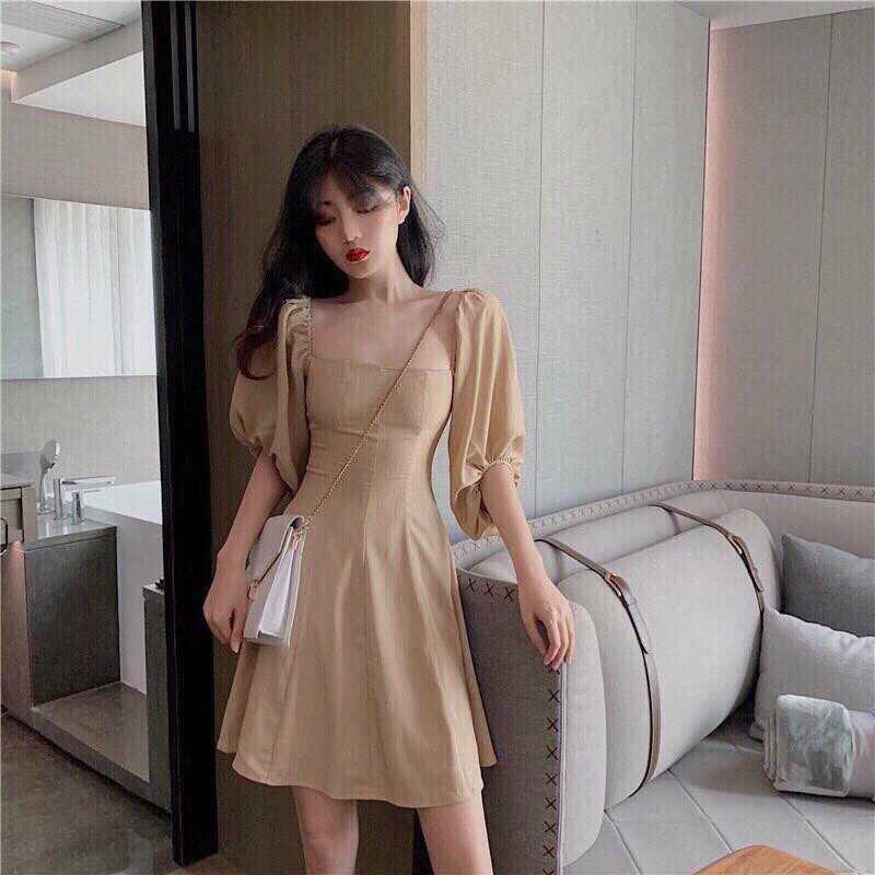 CM - ĐẦM NUDE CỔ U TAY PHỒNG
