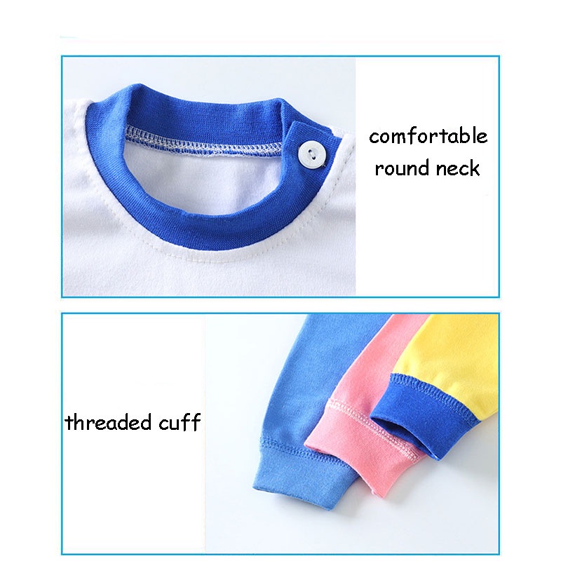 Bộ Đồ Ngủ Tay Dài 100% Cotton Thoáng Khí In Họa Tiết Hoạt Hình Dễ Thương Cho Bé Trai Và Gái
