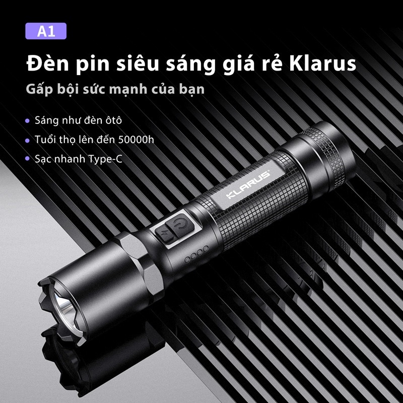 Đèn pin klarus A1 campout đèn pin siêu sáng edc sạc cắm trại du lịch cầm tay A259