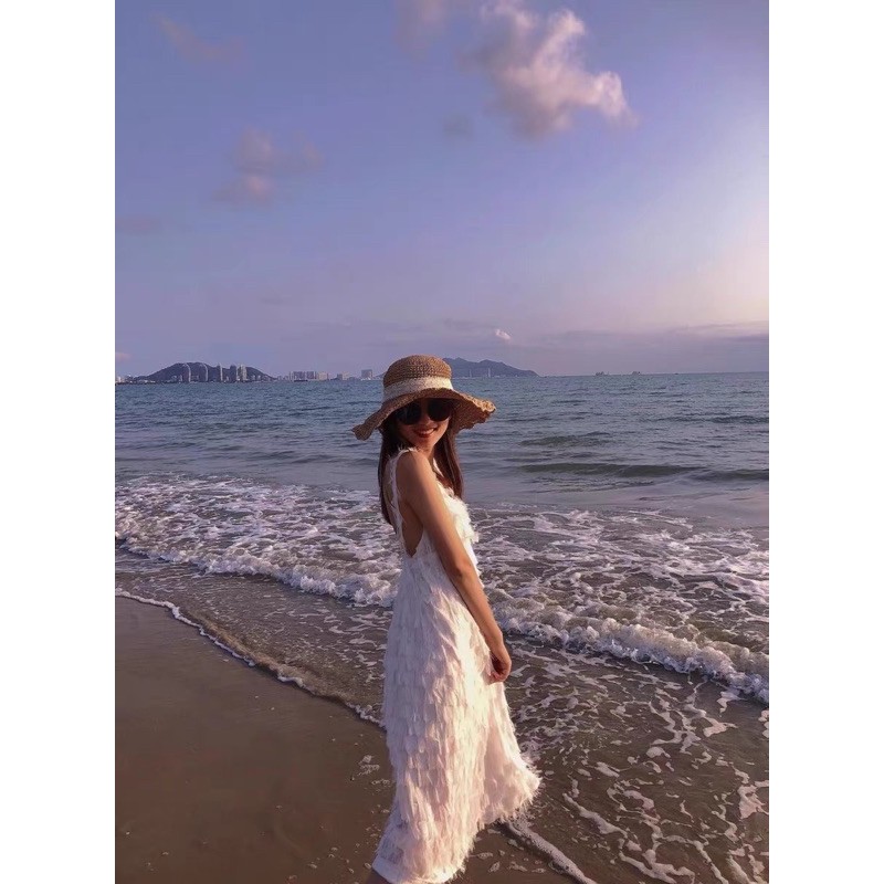 sẵn JANE'S Váy maxi thiên nga hở lưng đi biển J0164