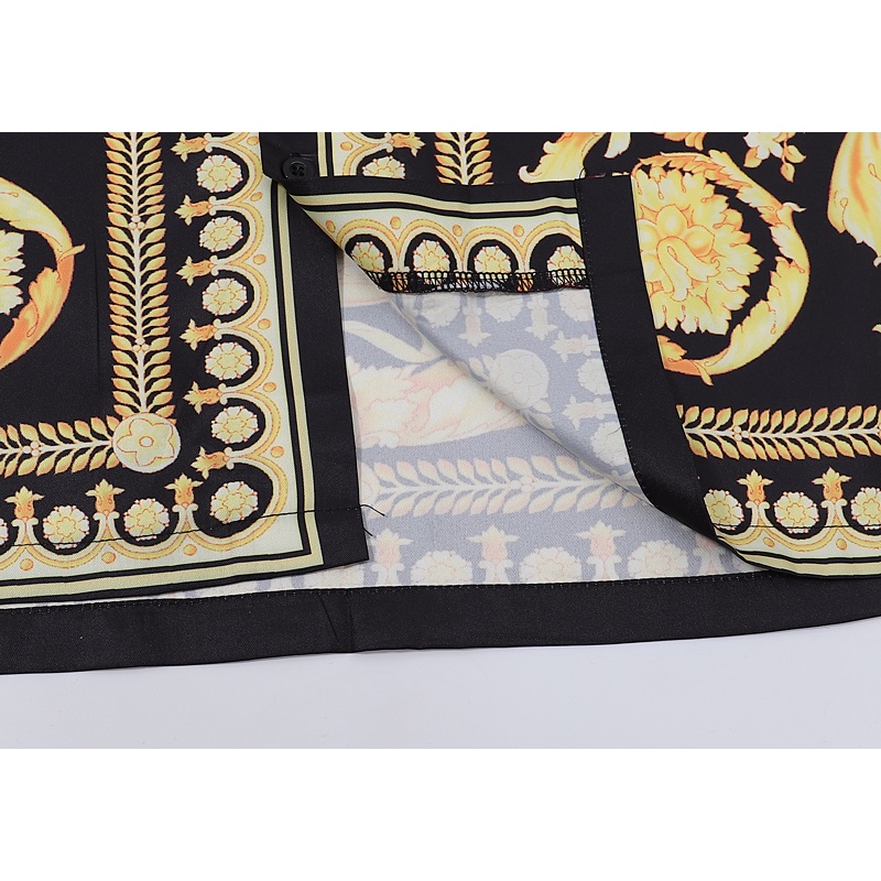 Áo Sơ Mi Tay Ngắn In Họa Tiết Phối Màu Vàng Đen Thời Trang Sang Trọng Thương Hiệu VERSACE Dành Cho Nam