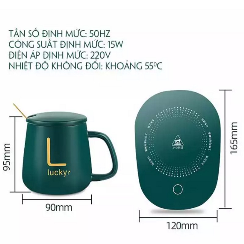 Cốc hâm nóng đồ uống kèm đế điện Lucky - Cốc ủ cháo, ủ sữa cho bé – Ly sứ hâm nóng cafe, trà GD009