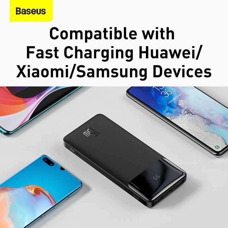 PIN SẠC DỰ PHÒNG SIÊU MỎNG BASEUS 10000mAh 15W Bipow Digital Display POWER BANK( iPhone Samsung OPPO VIVO HUAWEI XIAOMI)