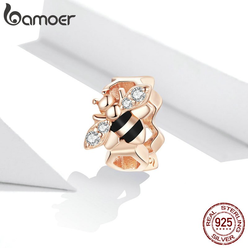 Hạt Charm Bamoer BSC371 Hình Chú Ong Nhỏ Màu Vàng Đồng Bằng Bạc 925 Thật Dùng Để Làm Vòng Tay Nữ