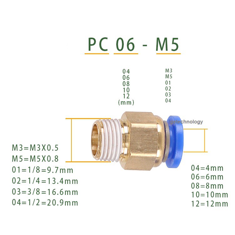 ĐẦU NỐI NHANH KHÍ NÉN PC PC4-M5 PC4-01 PC4-02 PC4-03 PC6-M5/01/02  ĐẦU NỐI NHANH PC, CÚT NỐI HƠI KHÍ NÉN, ĐẦU NỐI HƠI PC