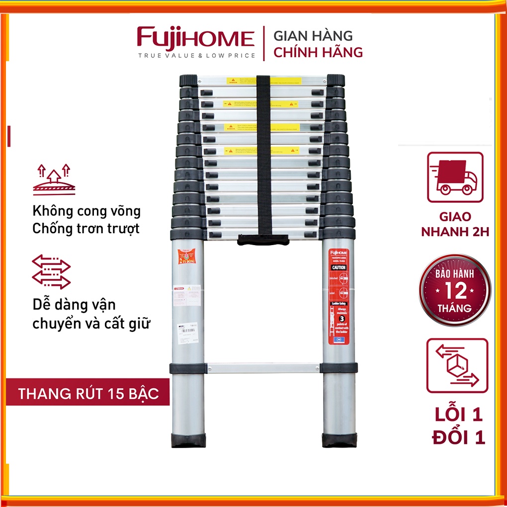 Thang nhôm rút gọn đơn cao 3,8M - 5M gấp gọn nhập khẩu CN Nhật Bản FUJIHOME, thang rút xếp gọn đa năng gia đình giá rẻ