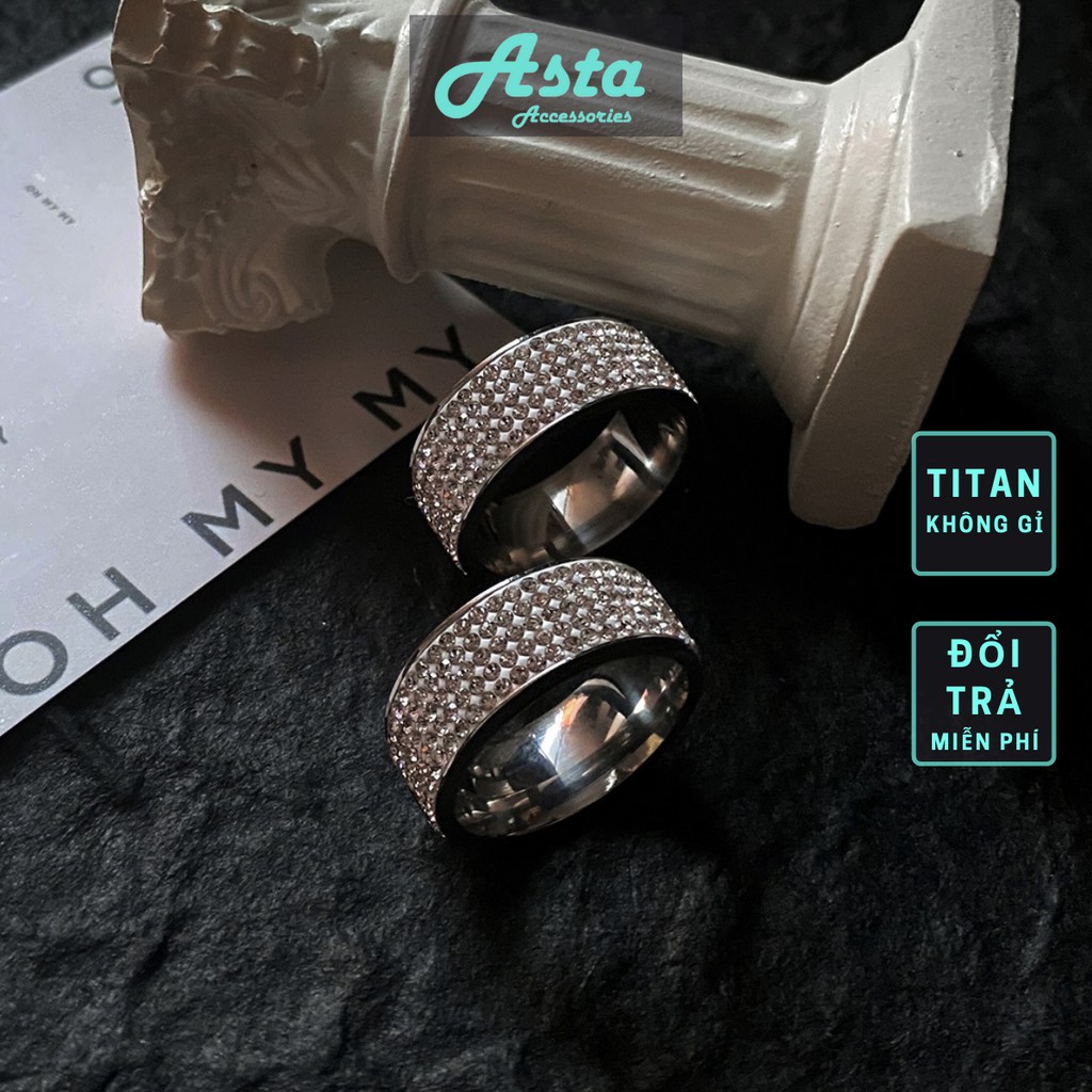 Nhẫn Nam Đính Đá Lấp Lánh DRING Asta Accessories Thời Trang Màu Bạc Cá Tính Hàn Quốc - Nhẫn Nam Đẹp Chất Titan - DRING