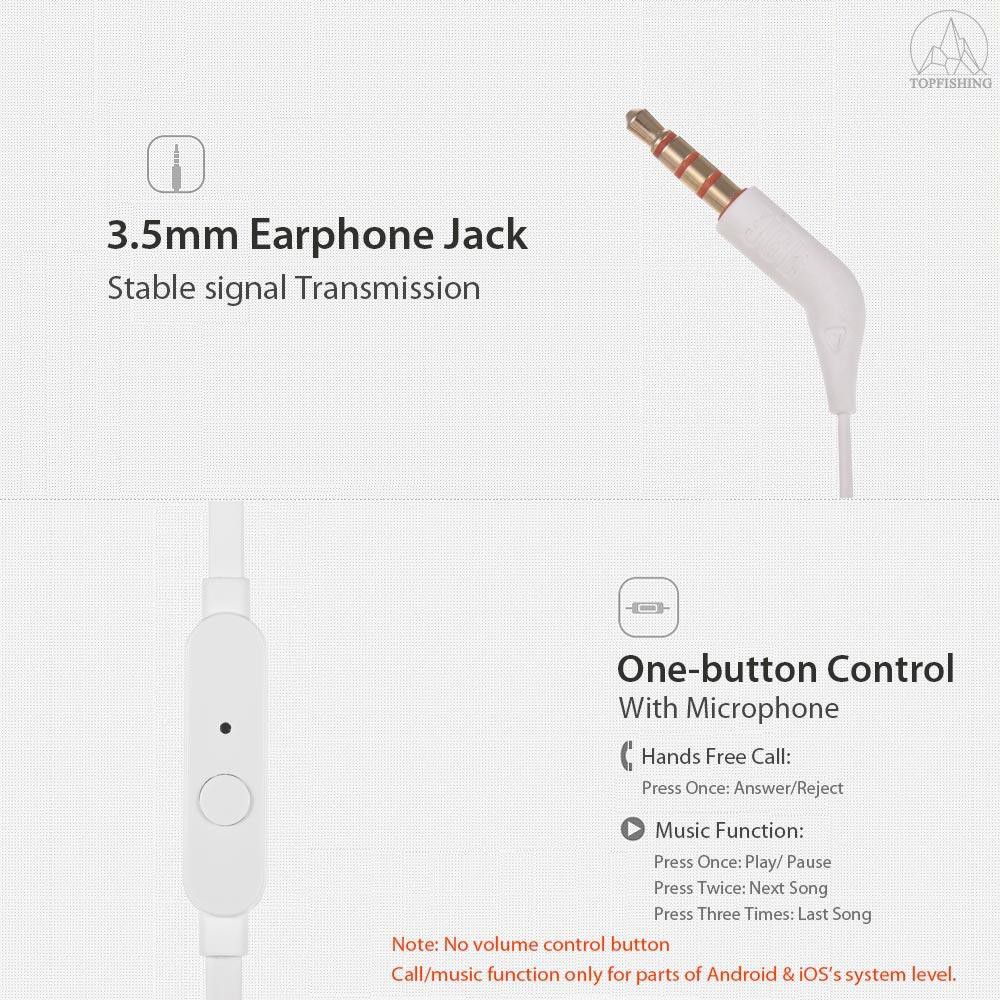 Tfh★JBL T110 In Ear Earphones With Microphone Wired Control Headphone 3.5mm Jack Earbuds For Huawei Xiaomi Samsung Mobil