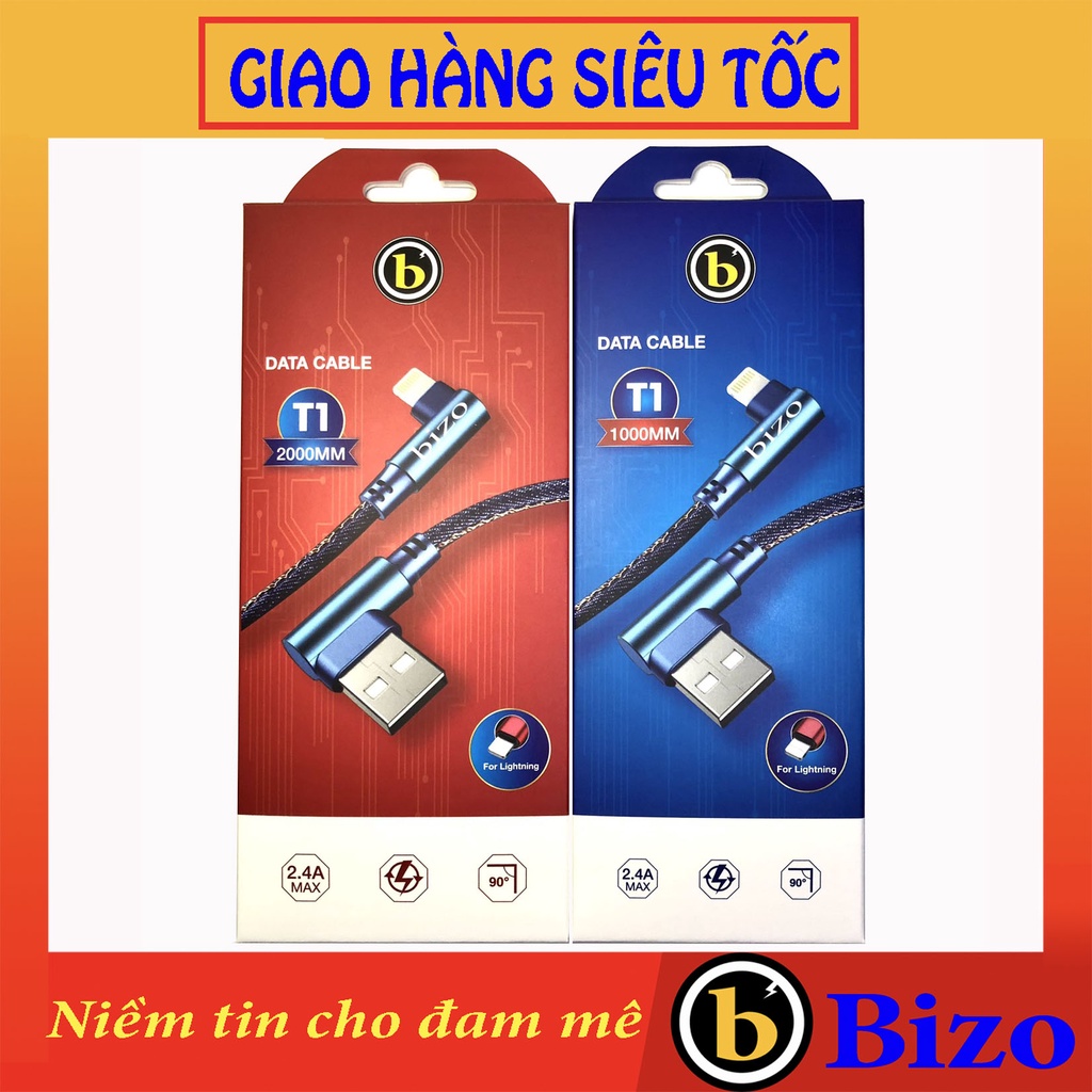 Dây cáp sạc Iphone, Samsung, Usb Type C đầu chữ L - T1 Bizo bọc vải denim siêu bền