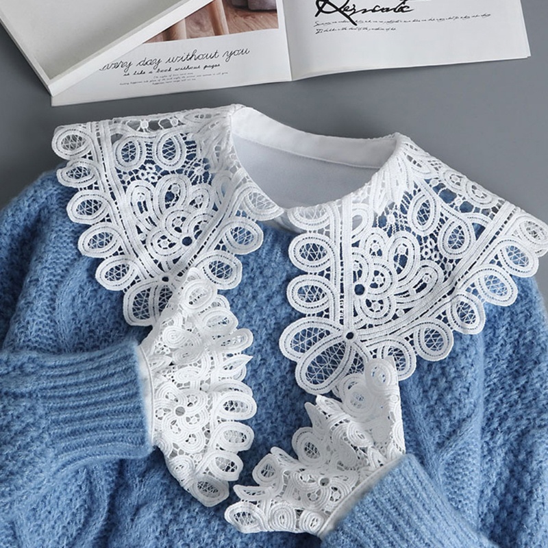 Bộ 2 Cổ Áo Ren Rỗng Lớn Kèm Ống Tay Giả Thời Trang Cho Nữ