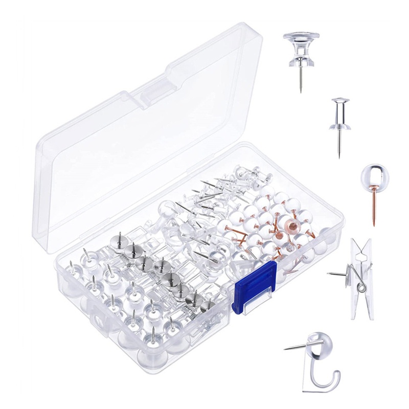 Bộ 120 Đinh Ghim Trong Suốt Kèm Hộp Đựng DIY Cho Nhà Trẻ/Trường Học