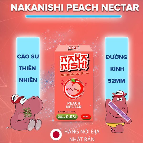 Bao cao su Nakanishi - Siêu mỏng 0.03mm - Hương đào - 4 bao