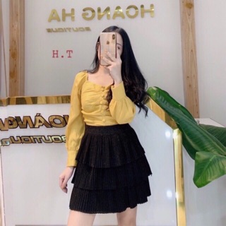 G09. 817. chân váy nhũ tầng xếp ly