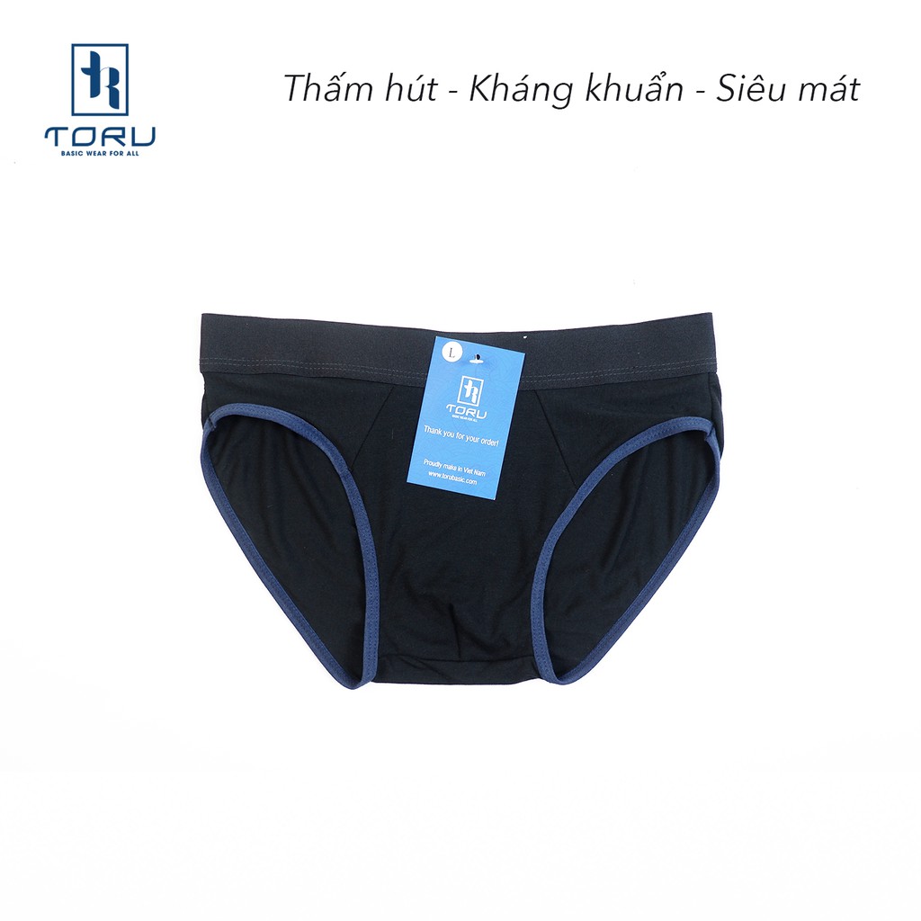 Quần lót nam cotton cao cấp thương hiệu Toru, 3 màu Đen, Xanh Navy, Xám, Kháng khuẩn thoáng mát và co giãn mềm mại
