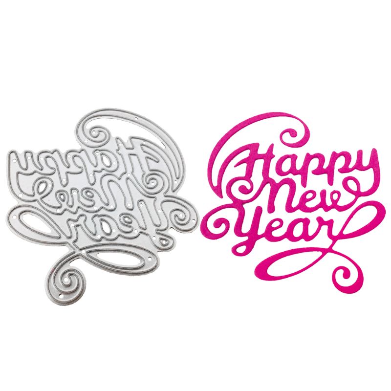 Khuôn Cắt Giấy Làm Từ Kim Loại Hình Chữ happy new year Trang Trí Scrapbook