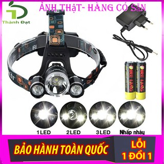 Đèn Pin Đội Đầu 3 Bóng Led |  Siêu Sáng |  Kèm 2 PinT6 18650 | Bảo hành 1 đổi 1