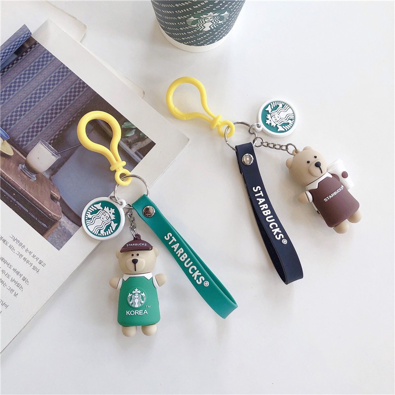 Ốp chống sốc tai Nghe không dây Airpods móc khóa logo gấu Starbucks