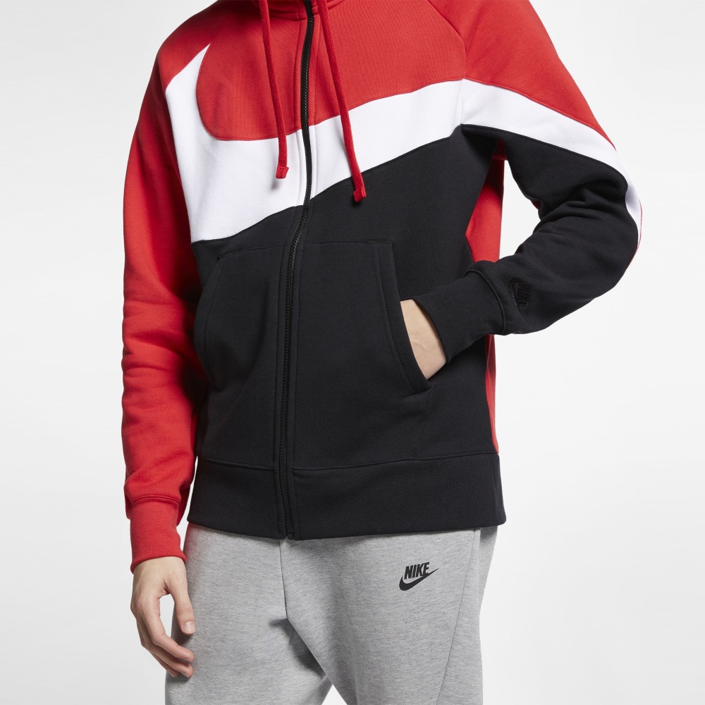 Áo Khoác Nỉ Hoodie Nam Nữ Chính Hãng NIKE HBR BIG SWOOSH HOODIE - Màu Đỏ Phối Đen