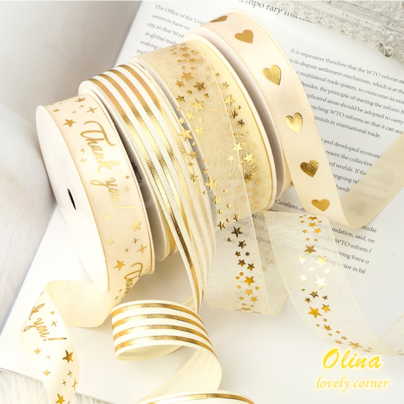 Cuộn dây ruy băng màu be/ trắng chất lượng cao dùng làm đồ thủ công 9.1m