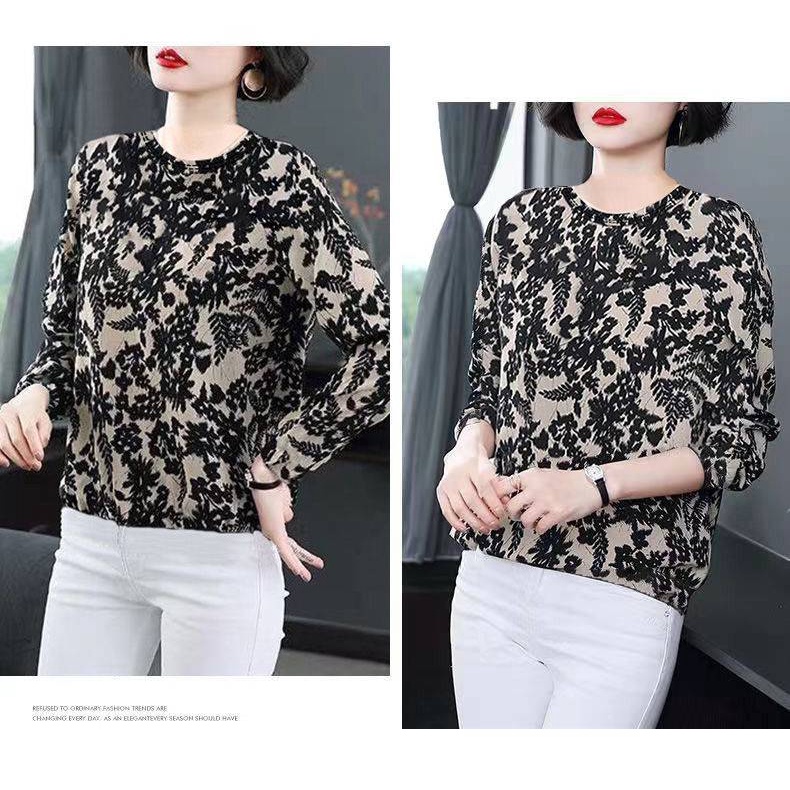 Áo thun tay dài phối lông thời trang cho phụ nữ trung niên