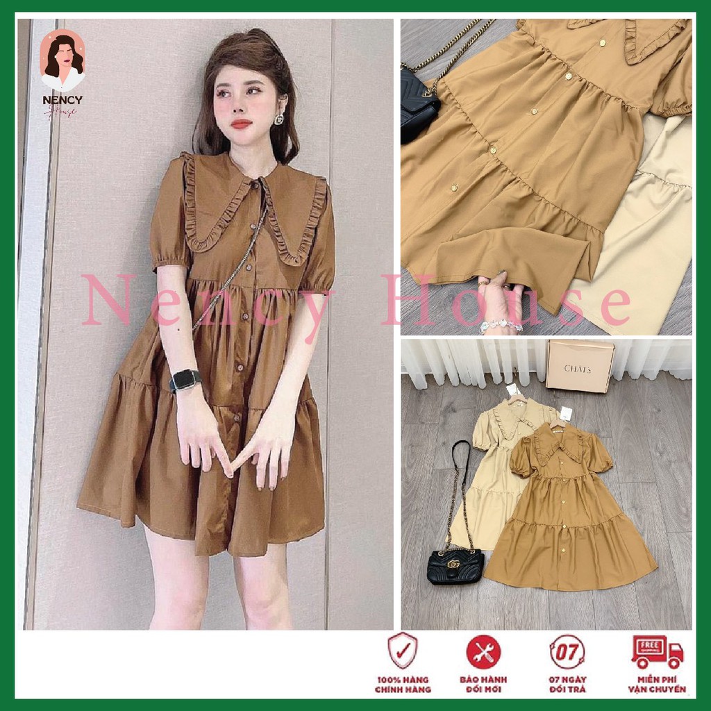 Váy Babydoll Freesize Cổ Sơ Mi Đáng Yêu [FREESHP] 🌸Chất Đũi Nhẹ QCCC Siêu Mềm Đẹp May Xoè Chuẩn Mẫu Nét Căng Nency House