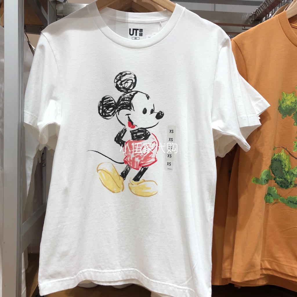 DISNEY Áo Thun Ngắn Tay In Hình Chuột Mickey Uniqlo Thời Trang Cho Nam Nữ
