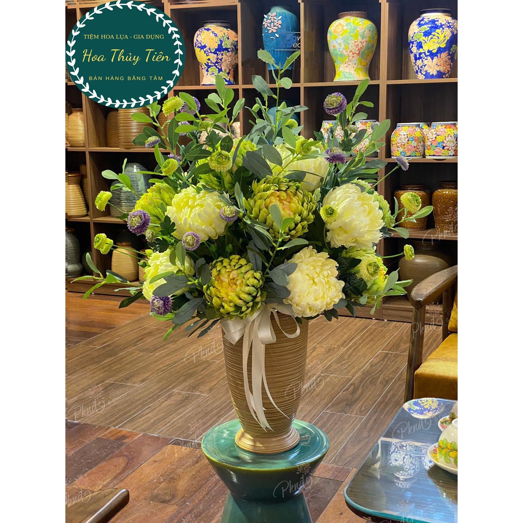 Hoa Cúc Mẫu Đơn, Hoa Lụa Cúc Đại Đóa Bông To Trang Trí Nhà Bông 15cm