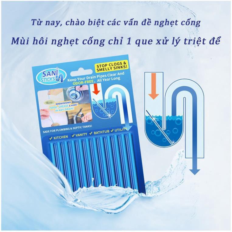 [Hàng Chính Hãng] Vỉ 12 Que thông tắc cống, đường ống, bồn cầu, chậu rửa. . sani sticks đa năng thông minh