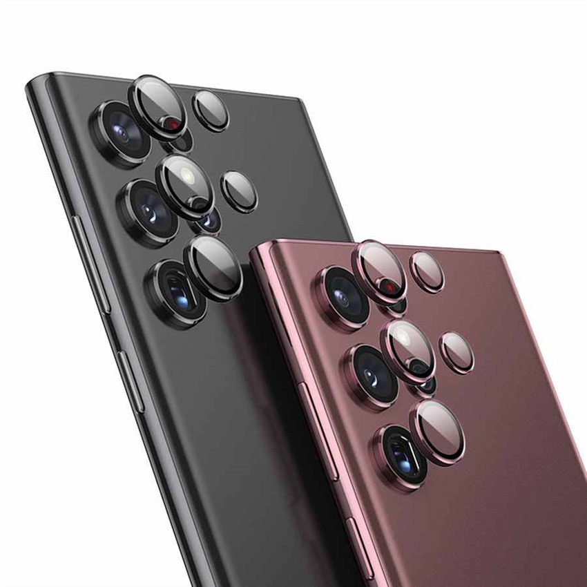 Ốp Điện Thoại Kính Cường Lực Có Vòng Kim Loại Bảo Vệ Camera Sau Cho Samsung Galaxy S22 Ultra HD