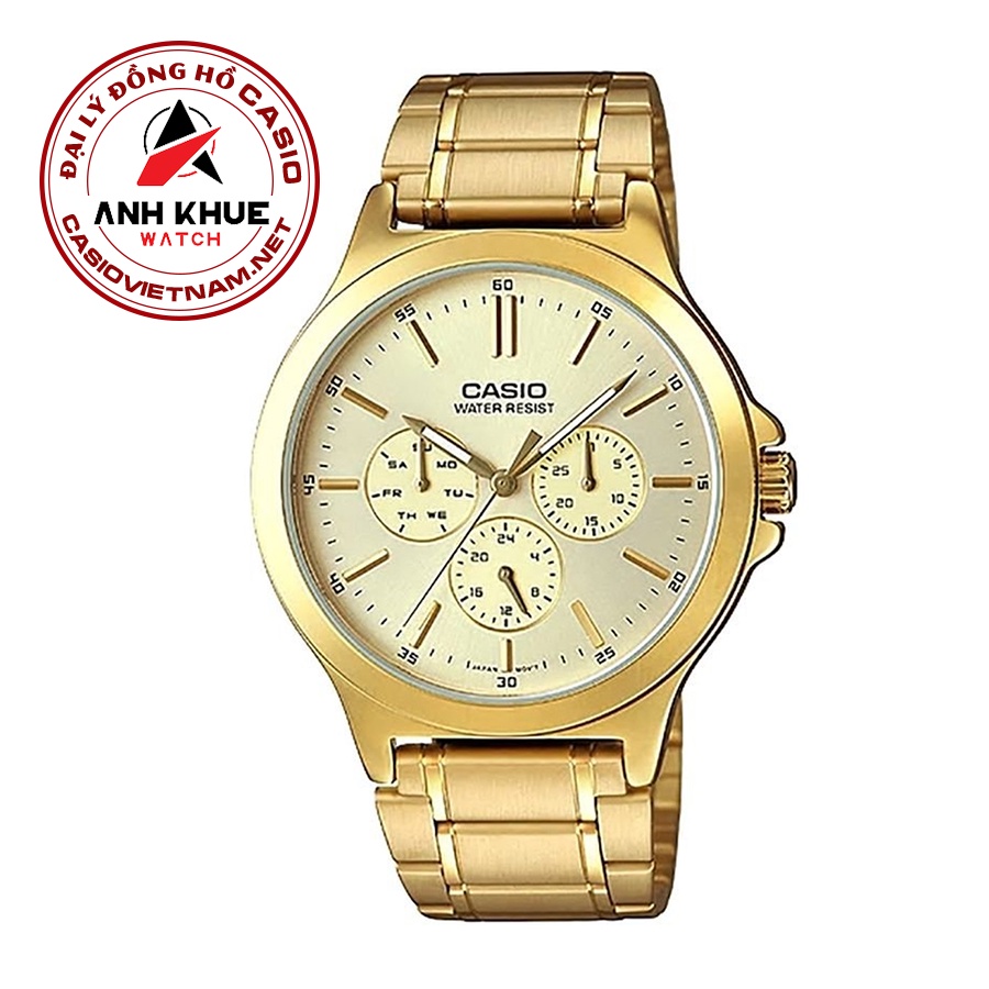 Đồng Hồ Casio Nam MTP-V300G-9AUDF Mặt vàng 6 kim vàng - Dây đeo kim loại sang trọng