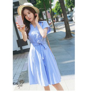 Đầm xòe sơ mi cổ cách điệu