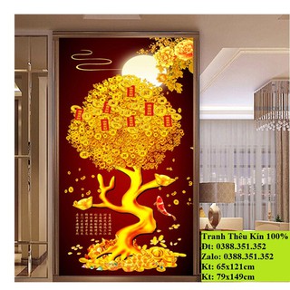 Tranh thêu chữ thập Cây tiền tài lộc