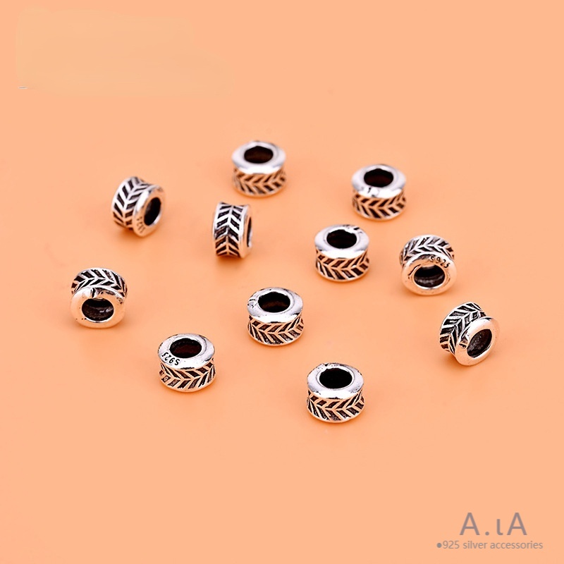 █diy゜ S925 Bạc●Hạt Bạc 925 Xỏ Lỗ Hình Bánh Xe Phong Cách Thái Lan Cổ Điển Dùng Làm Trang Sức Thủ Công diy