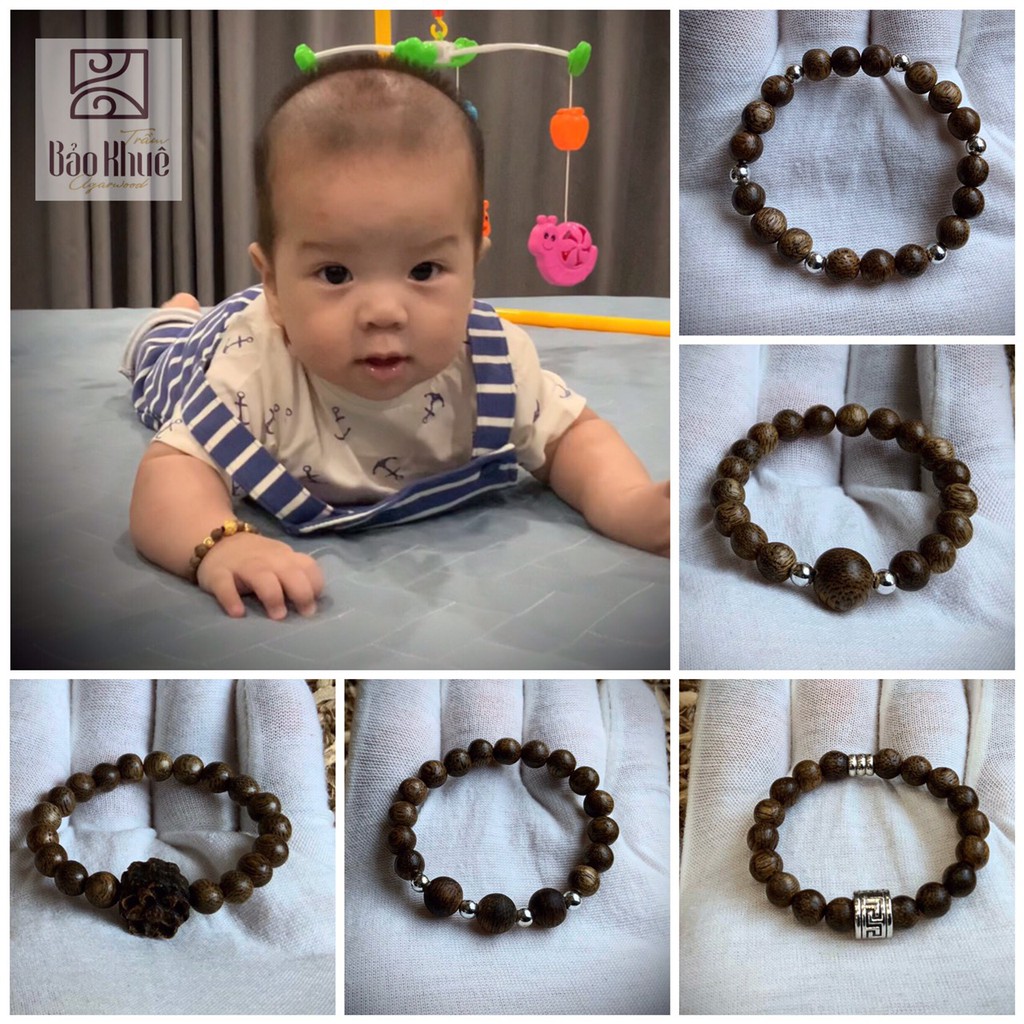Vòng tay trầm hương cho bé - LÁ BÙA BẢO VỆ BÉ YÊU - bé ngủ ngoan,không giật mình quấy khóc,tránh gió độc & giữ ấm cơ thể
