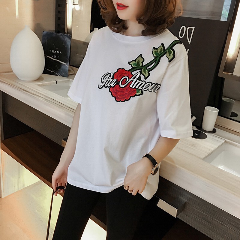 Áo thun nữ hoa hồng hàn quốc form rộng AT57