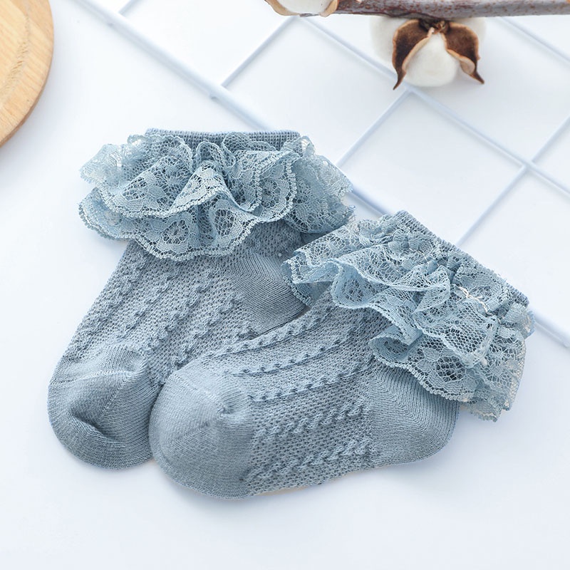 Vớ Cotton Mềm Mại Thoáng Khí Viền Ren Dễ Thương Cho Bé Gái