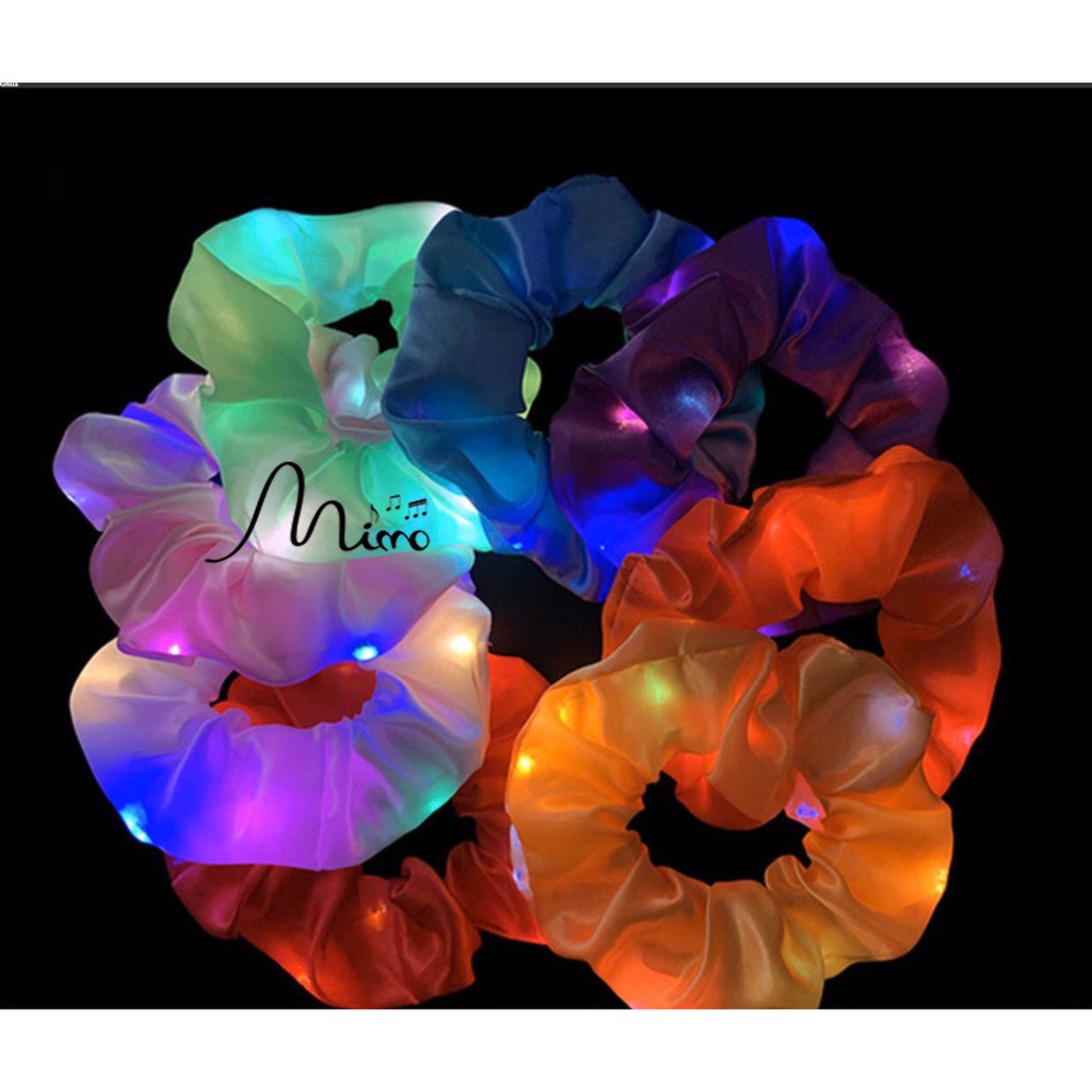 Dây Scrunchies, cột tóc, vòng tay vải phi bóng phát sáng 8 màu