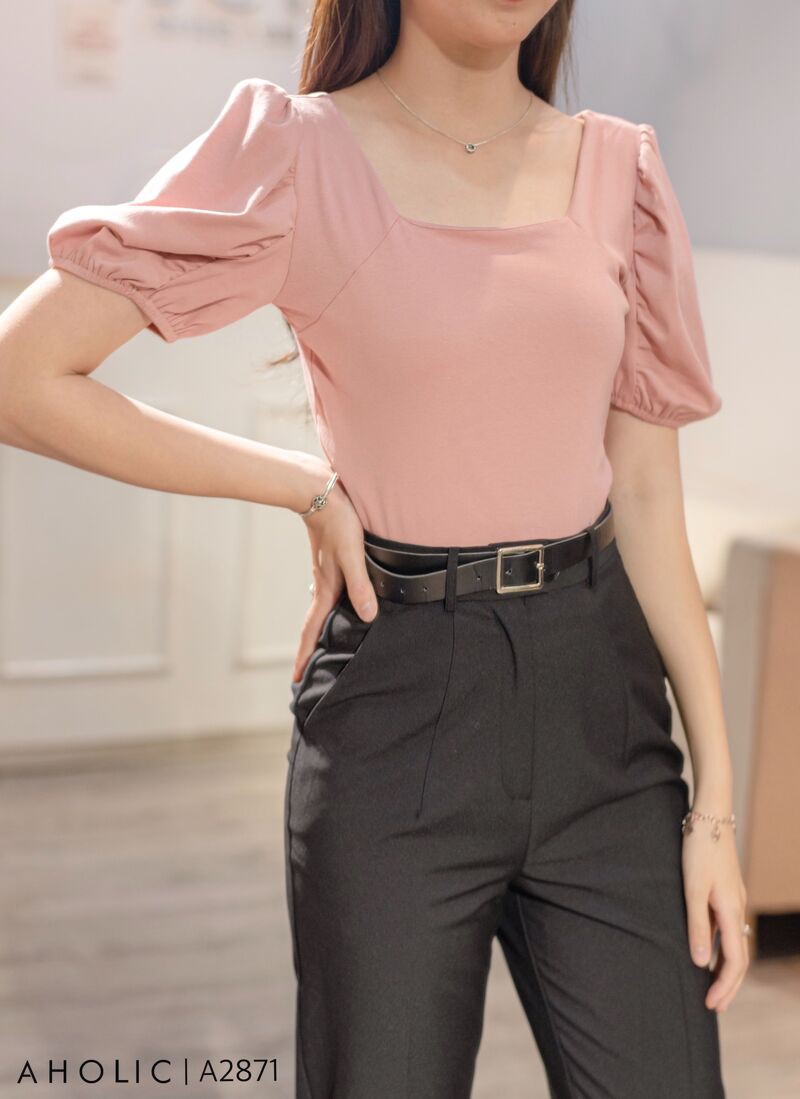 Áo cotton bozip cổ vuông crop nhẹ Aholic A2871
