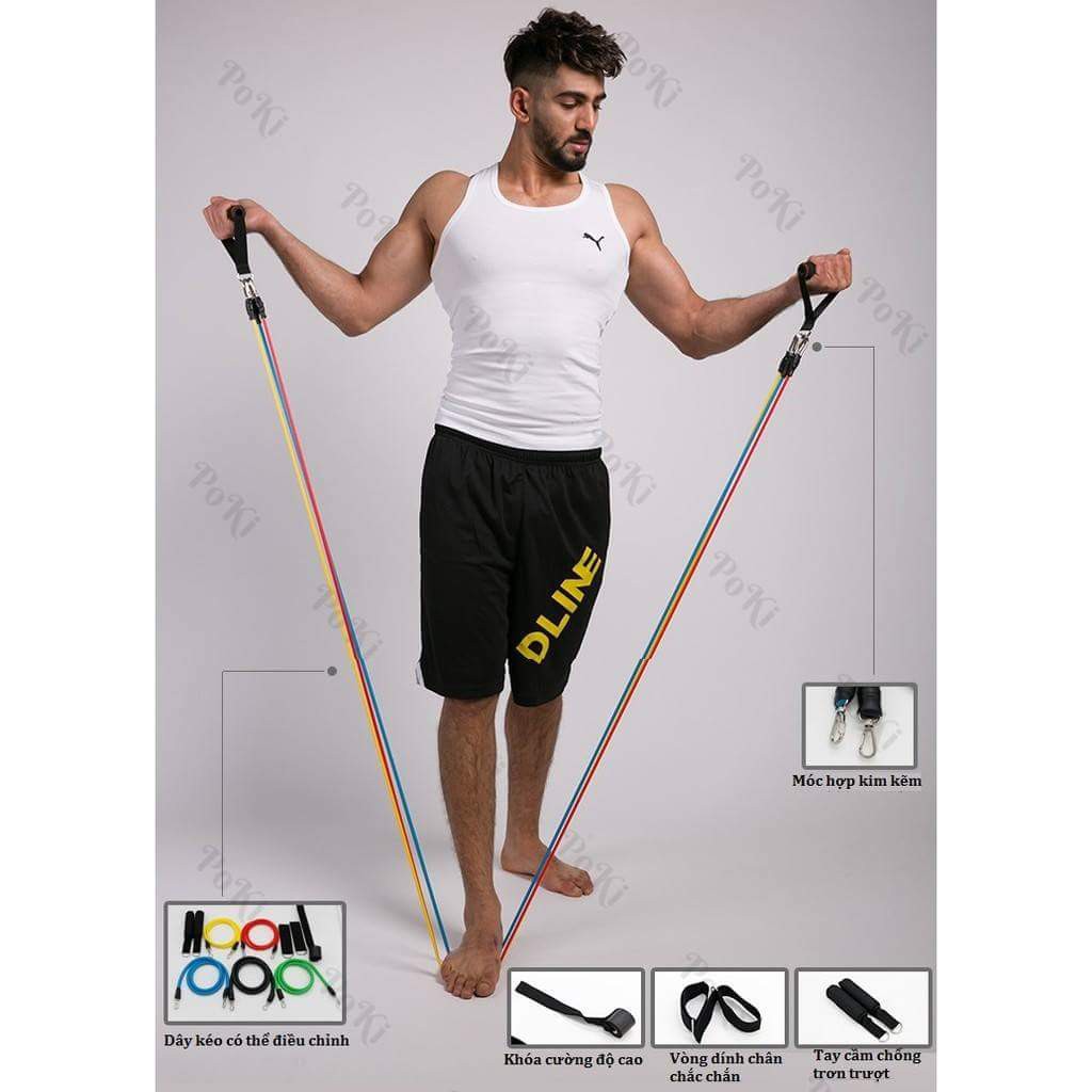 Bộ Dây Ngũ Sắc Tập Gym Đàn Hồi Cao Cấp 11 món