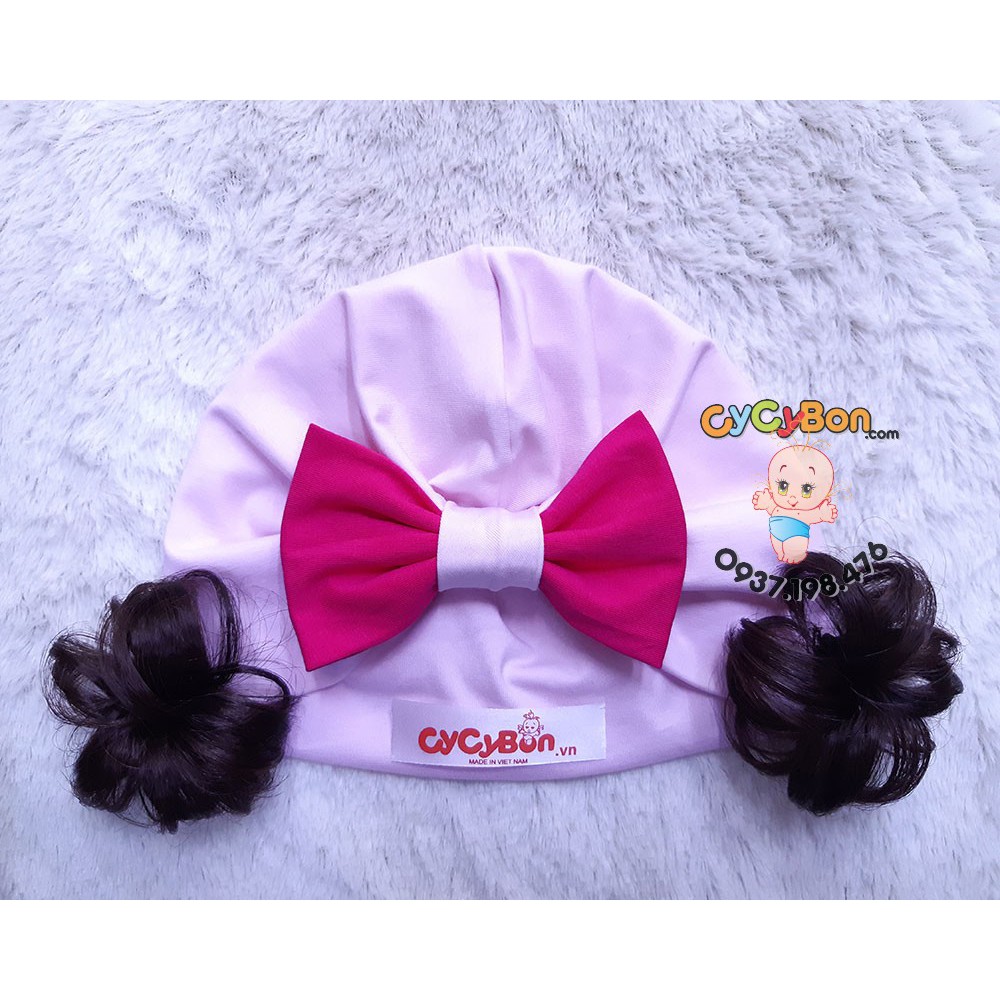 Mũ Nón Turban Cho Bé Gái Thun Cotton Hồng Phấn Nơ - Đính Tóc Giả Có Nhiều Kiểu Và Đủ Size Kể Cả Sơ Sinh
