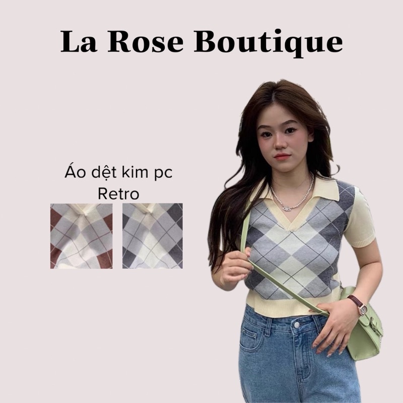 Áo Dệt Kim Cổ Chữ V Họa Tiết Sọc Caro Phong Cách Retro Hàn Quốc Thời Trang Cho Nữ và