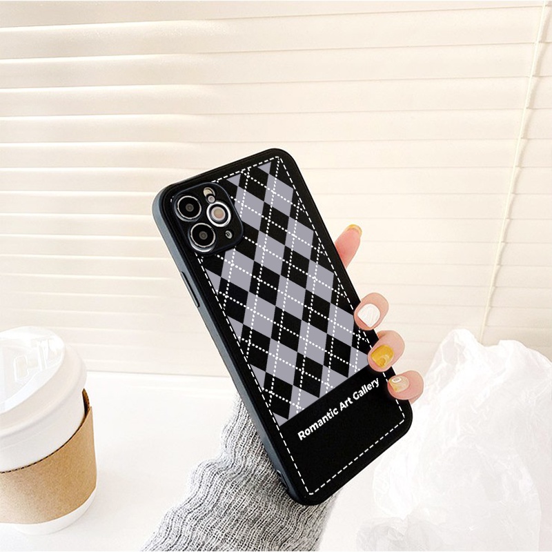 Ốp lưng iphone kẻ caro Romantic Gallery ốp iPhone viền vuông bảo vệ camera 7plus/8plus/x/xs/xsmax/11/12/13/promax e201
