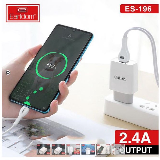 Sạc bộ cho iphone lightning type C samsung micro chính hãng Earldom ES - 196 2 cổng USB sạc nhanh 5V/2.4A